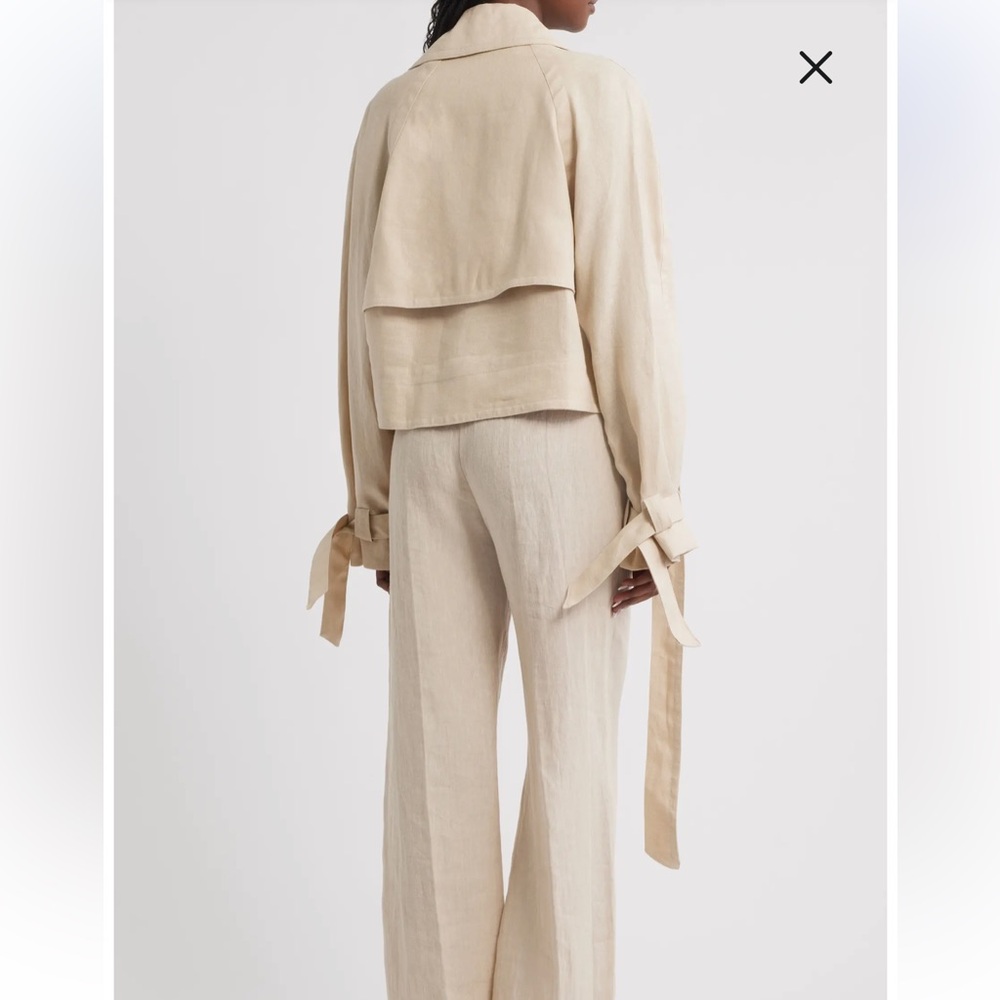 MANGO x VICTORIA BECKHAM 100% Linen Beige Tie-Waist Cropped Trench Jacket M - Picture 4 of 16